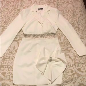 All white blazer and skirt set with touch of bling